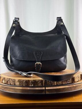 Patricia Nash Heritage Lari Crossbody Saddlebag-Black Leather-Collectors Bag!